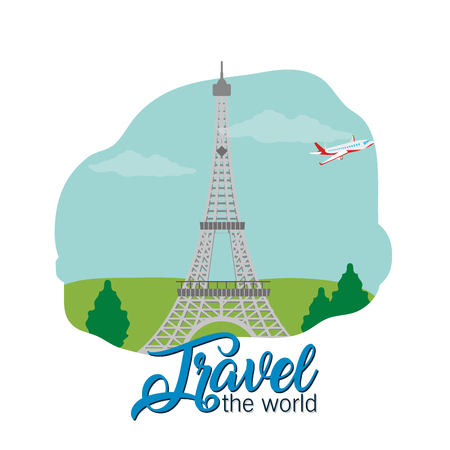 Travel the world eiffel tower and airplane vector illustration graphic designのイラスト素材