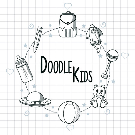 Set of kids toys doodle cartoons vector illustration graphic designのイラスト素材