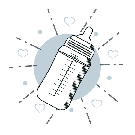 Baby bottle with hearts cartoons vector illustration graphic designのイラスト素材