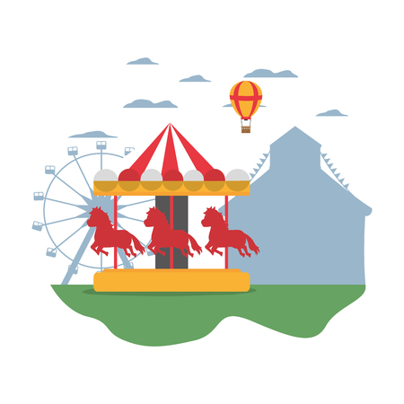 mechanical horse ride and air balloon vector illustrationのイラスト素材