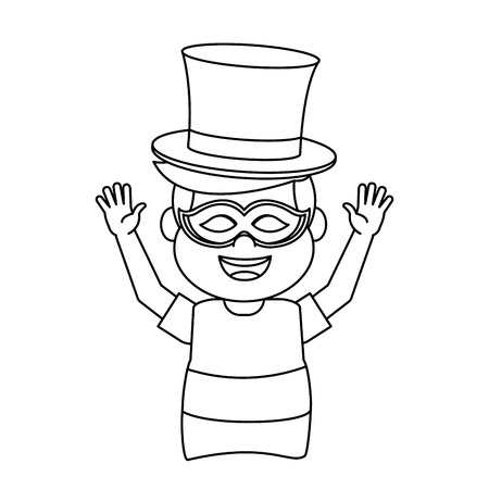 line funny carnival boy with hat and mask vector illustrationのイラスト素材
