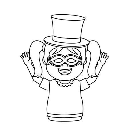 line funny carniva girl with hat and mask vector illustrationのイラスト素材