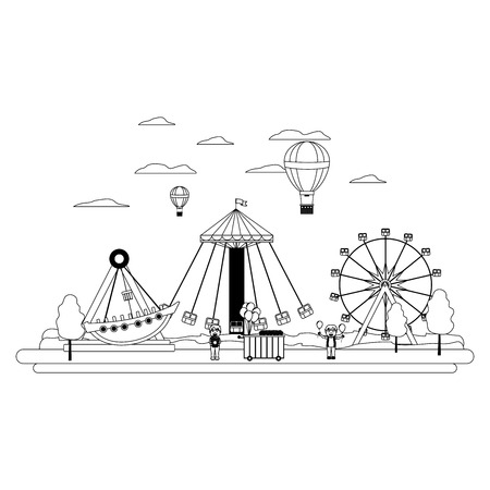 line funny carnival mechanical ride games vector illustrationのイラスト素材