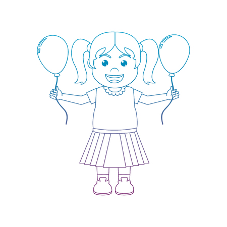 degraded line cute girl with nice balloons design vector illustrationのイラスト素材