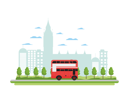 london urban bus and nice cityscapeのイラスト素材