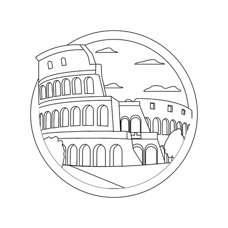 line medieval coliseum rome with nice treesのイラスト素材