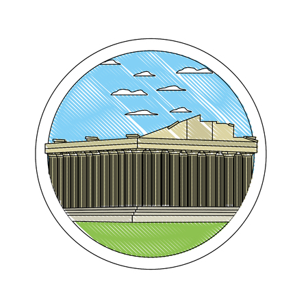 doodle medieval athens architecture and nice landscapeのイラスト素材