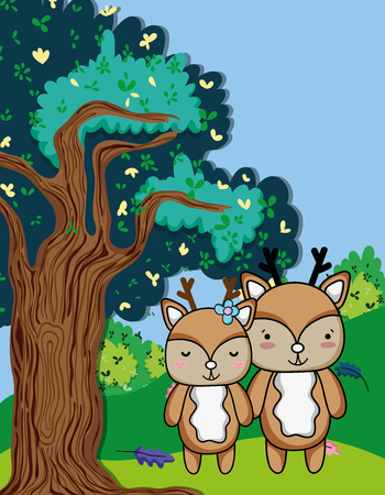 cute reindeers family at forest cartoons vector illustration graphic designのイラスト素材