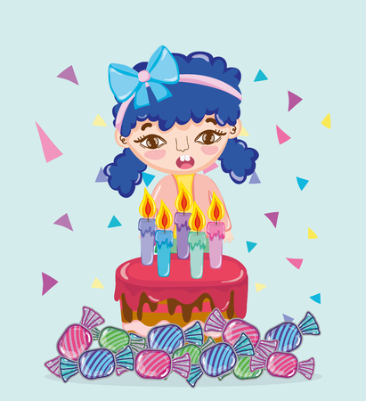 girl with birthday cake and candies vector illustration graphic designのイラスト素材