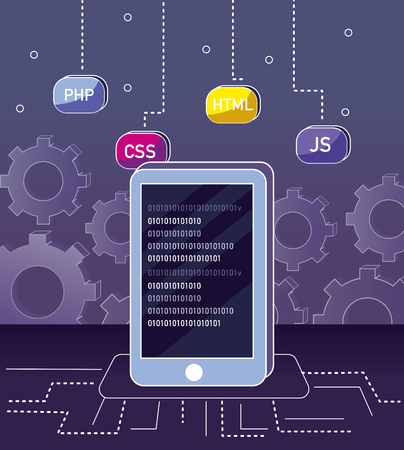 Program coding smartphone and cloud computing with gears vector illustration graphic designのイラスト素材
