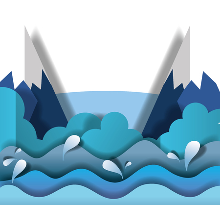 Paper art mountains and river scenery vector illustration graphic designのイラスト素材