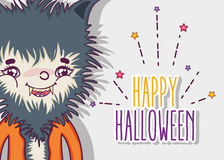 Happy halloween card with werewolf cartoons vector illustration graphic designのイラスト素材