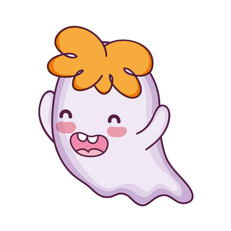 happy ghost character with curly hair vector illustrationのイラスト素材