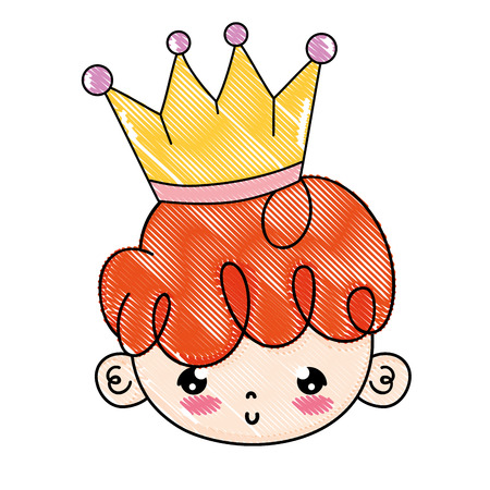 grated cute boy head with hairstyle and crown vector illustrationのイラスト素材