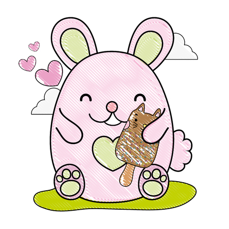 grated happy mouse and  cat ice lolly vector illustrationのイラスト素材