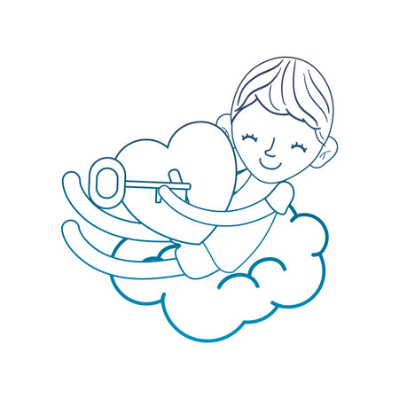 degraded outline sleeping boy with heart padlock and key vector illustration royalty free vector graphics clipdealer