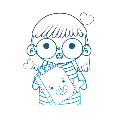 degraded outline girl with glasses and kawaii happy book vector illustrationのイラスト素材