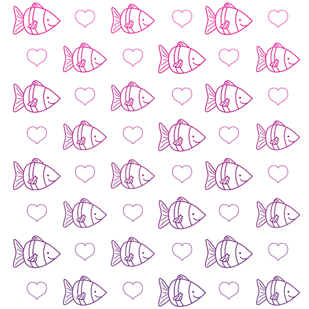 degraded outline tropical fish animal and heart background vector illustrationのイラスト素材