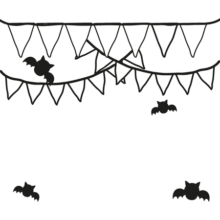 outline halloween party flags decoration and batsのイラスト素材
