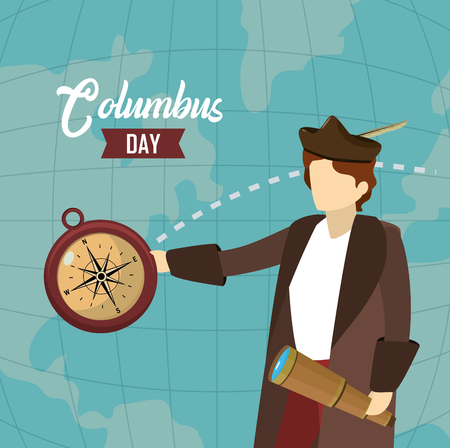 Happy columbus day card with elements and cartoons vector illustration graphic dsignのイラスト素材