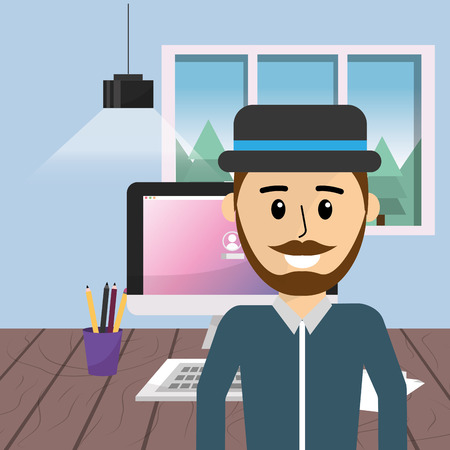 Worker at home officeのイラスト素材