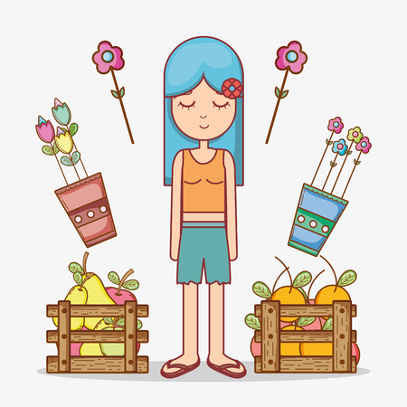 Hippie girl gardening and harvest cartoon vector illustration graphic designのイラスト素材