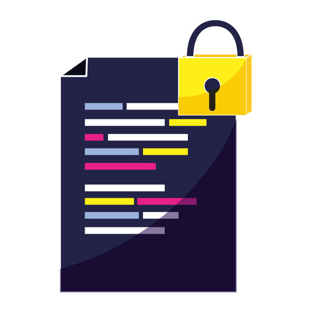 document with program code and closed padlock vector illustrationのイラスト素材
