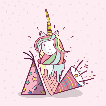 Kids birthday party with unicorn cartoon vector illustration graphic designのイラスト素材