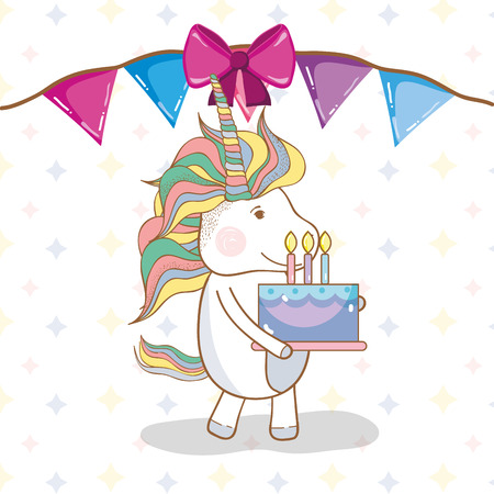 Kids birthday party with unicorn cartoon vector illustration graphic designのイラスト素材