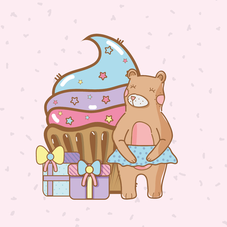 Birthday party and bears cute cartoons vector illustration graphic designのイラスト素材