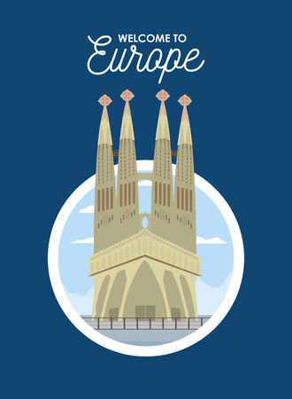 Welcome to europe card with monument and building vector illustration graphic dsignのイラスト素材