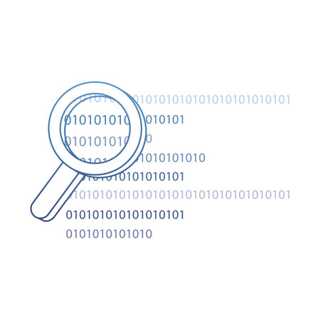 degraded outline magnifying glass programming code technology vector illustrationのイラスト素材