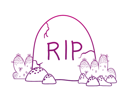 degraded outline rip stone tablet with bushes and rocksのイラスト素材