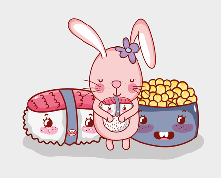 Bunny and japanese food cute kawaii cartoonsのイラスト素材