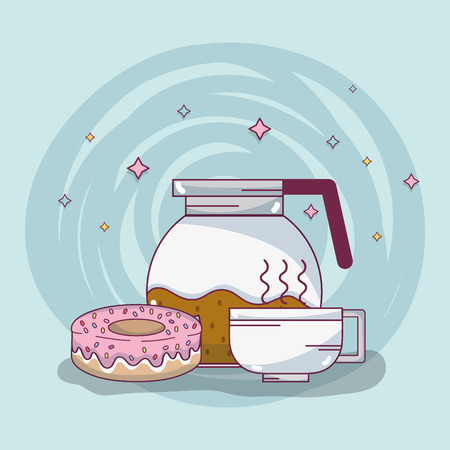 Coffee kettle and cup and donut desserts vector illustration graphic designのイラスト素材