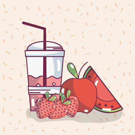 Red Fruits smoothie in cup to go vector illustration graphic designのイラスト素材