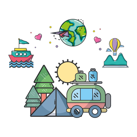 Vacation and travel elements cartoons vector illustration graphic designのイラスト素材