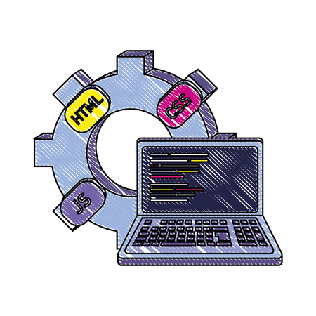 grated industry gear and loptop code program vector illustrationのイラスト素材