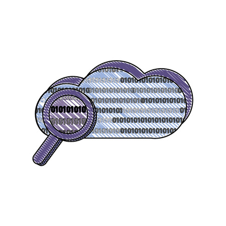 grated cloud data and magnifying glass with programming code vector illustrationのイラスト素材