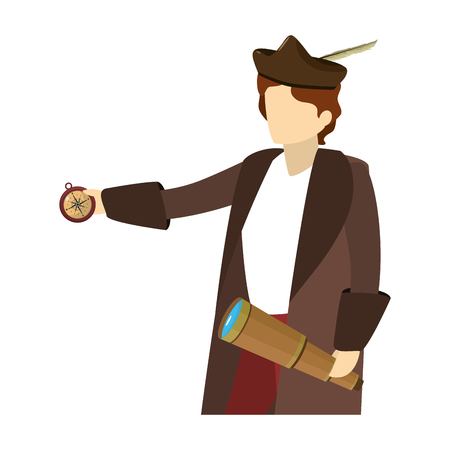 man christopher columbus with compass and monocular vector illustrationのイラスト素材