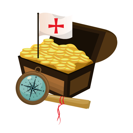 chest with gold coins and flag cross vector illustrationのイラスト素材