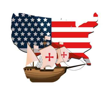 unsa flag and map with ship sails with cross vector illustrationのイラスト素材