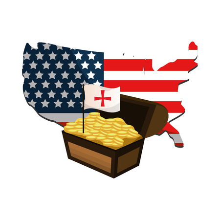 usa flag map and chest with gold coins vector illustrationのイラスト素材