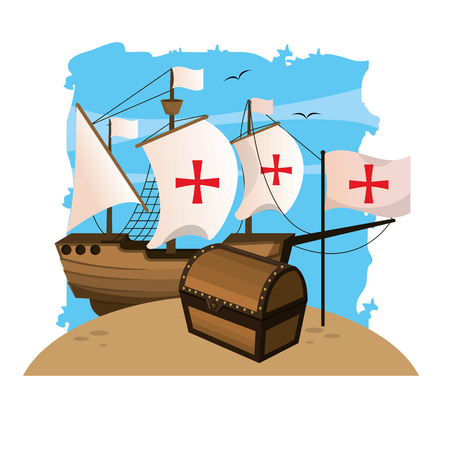 ship sails cross with chest and flag cross vector illustrationのイラスト素材