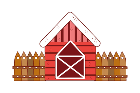 farm house with wooden fence texture vector illustrationのイラスト素材