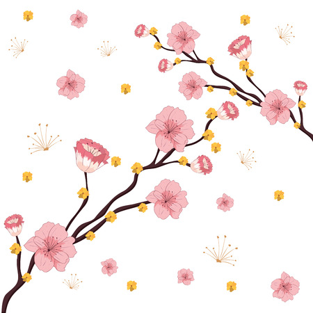 nice flowers plants with branches leaves vector illustrationのイラスト素材