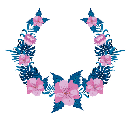 exotic branches plants with flowers and leaves vector illustrationのイラスト素材