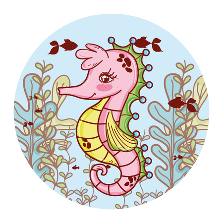 nice seahorse animal with seaweed animal vector illustrationのイラスト素材