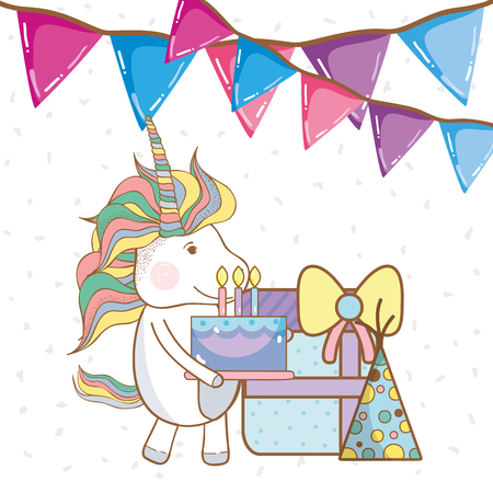 Happy birthday unicorn celebration cute cartoons vector illustration graphic designのイラスト素材