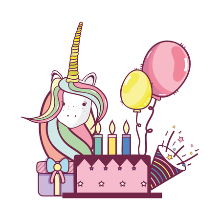 Happy birthday unicorn celebration cute cartoons vector illustration graphic designのイラスト素材